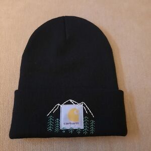 New Carhartt Black Beanie with Embroidered Mountain Patch